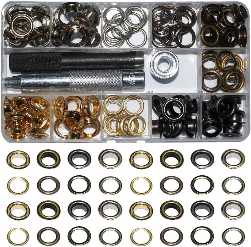INNETOC 120 Sets - Brass Grommet Eyelets 10mm 3/8" Inside Diameter 800# with Setting Tool for Canvas Curtain Leather DIY Projects (3/8", Mixed) - Image 1